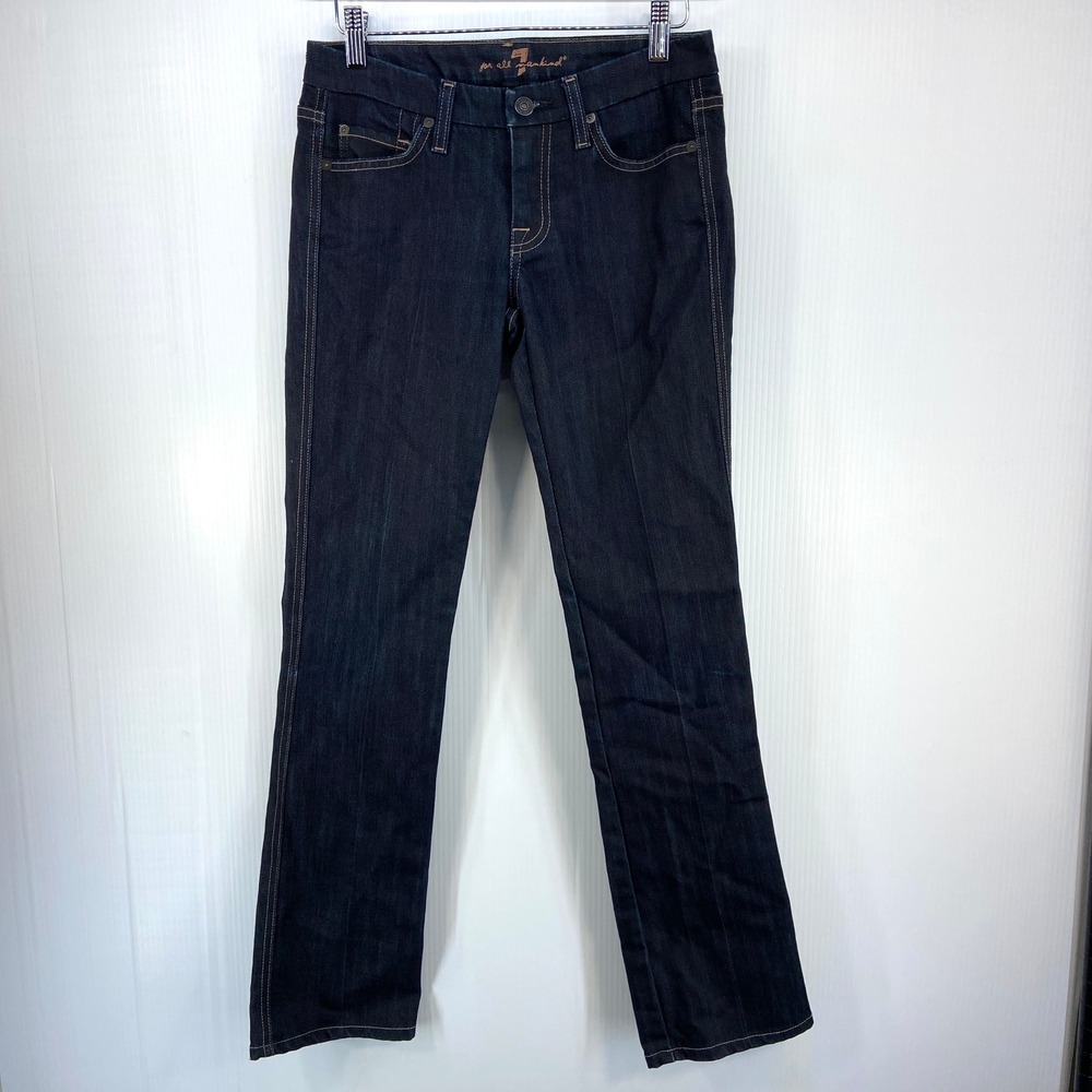 7 For All Mankind Carol Dark Blue Straight Leg Low Rise Denim Jeans Womens 25‎